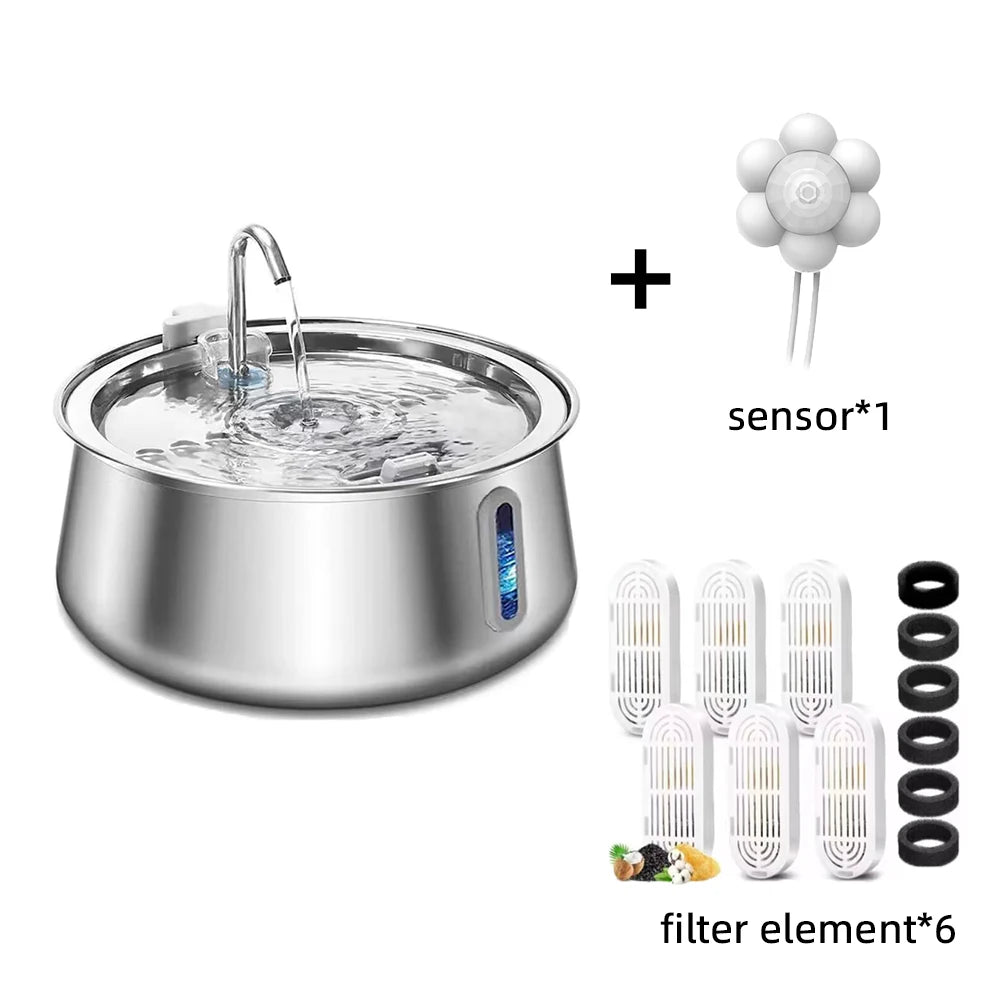 Cat Fountain Stainless Steel Pet Water Feeder 4L Large Capacity Automatic Pet Water Dispenser Multi-layer Filtration Water Bowl