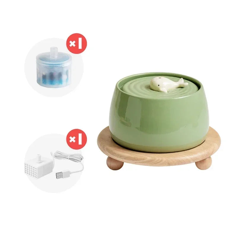 1.3 L Ceramic Cat Water Fountain USB Charging Pet Water Feeders Dogs Automatic Circulating Filtration Flow Water Dispenser
