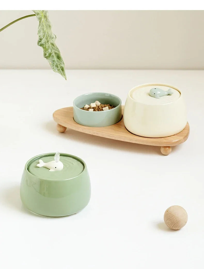 1.3 L Ceramic Cat Water Fountain USB Charging Pet Water Feeders Dogs Automatic Circulating Filtration Flow Water Dispenser