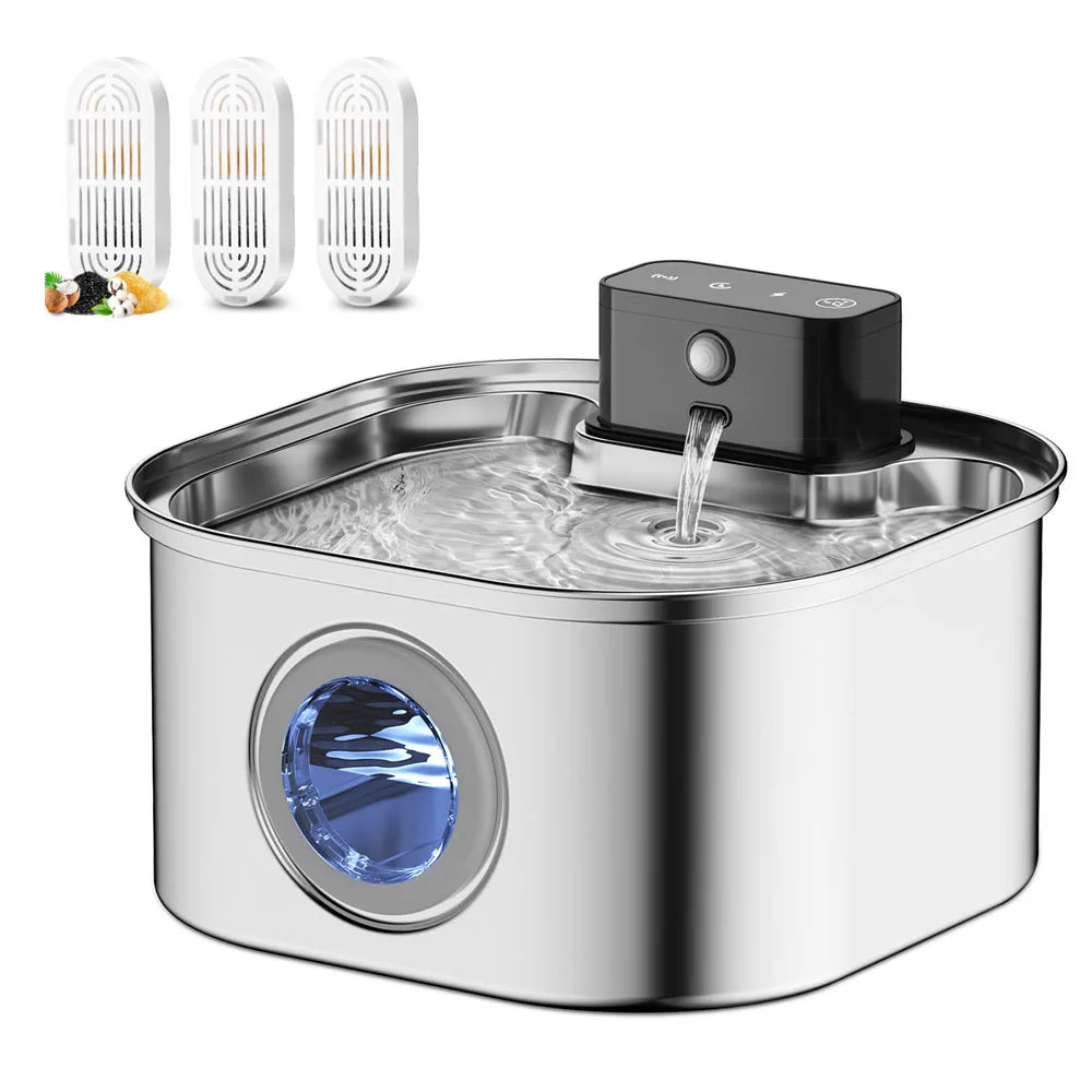 Stainless Steel Cat Wireless Drinking Fountain Rechargeable Automatic Inductior Circulation Filter Silent Pet Drinking Bowl