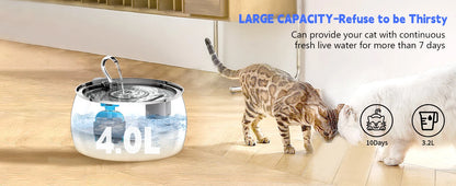 4L Ultra-Quiet Stainless Steel Cat Water Fountain Automatic Drink Filter Pet Drinking Dispenser Drinker For Cats Water Filter