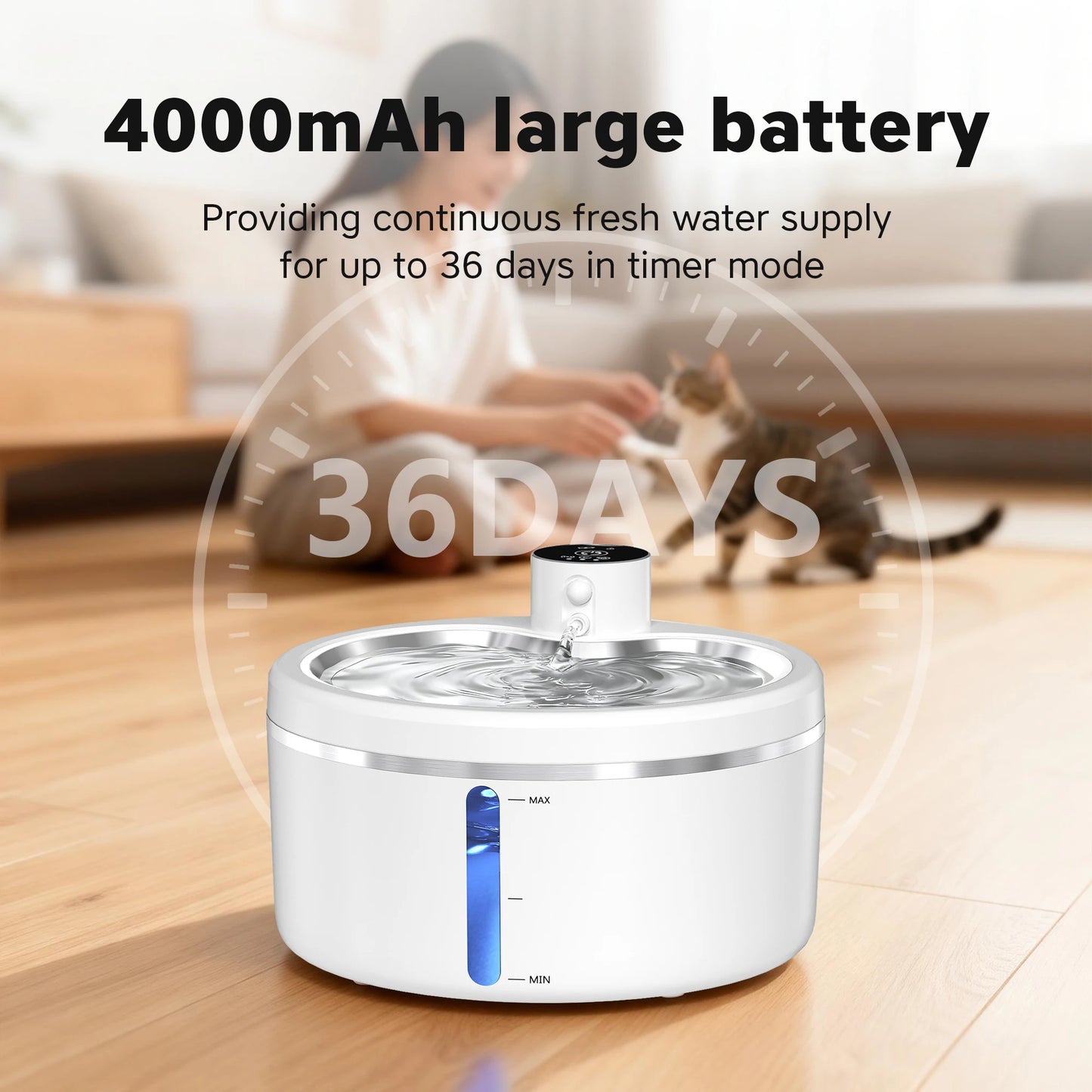 Wireless Cat Water Fountain 2.5L Stainless Steel Pet Drinking Dispenser Smart Sensor Auto Circulating Filter 4000mAh LED Display