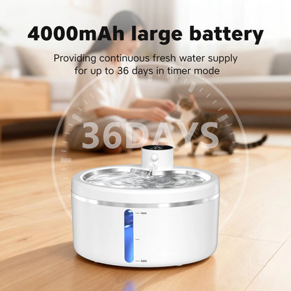 Wireless Cat Water Fountain 2.5L Stainless Steel Pet Drinking Dispenser Smart Sensor Auto Circulating Filter 4000mAh LED Display