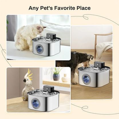 Stainless Steel Cat Wireless Drinking Fountain Rechargeable Automatic Inductior Circulation Filter Silent Pet Drinking Bowl