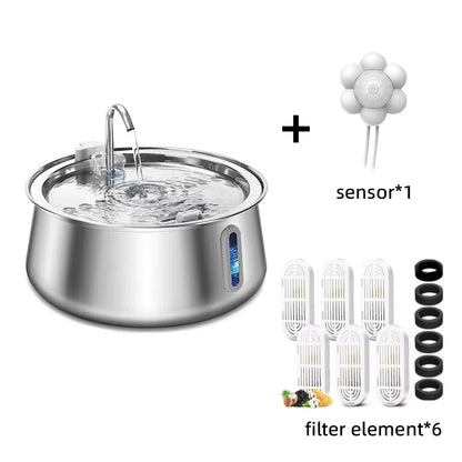 Cat Fountain Stainless Steel Pet Water Feeder 4L Large Capacity Automatic Pet Water Dispenser Multi-layer Filtration Water Bowl