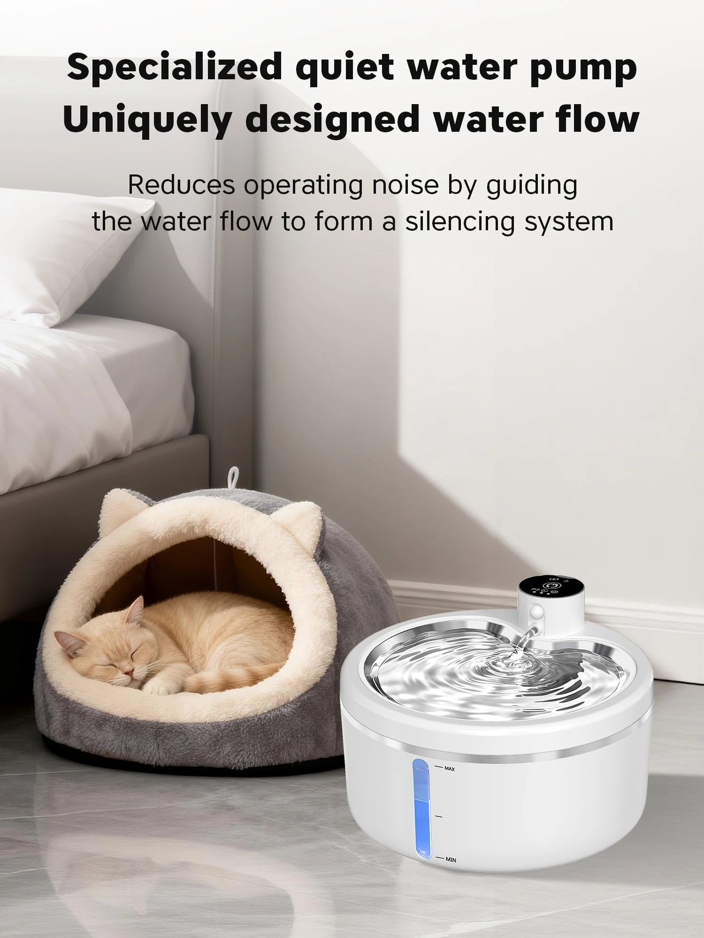 Wireless Cat Water Fountain 2.5L Stainless Steel Pet Drinking Dispenser Smart Sensor Auto Circulating Filter 4000mAh LED Display