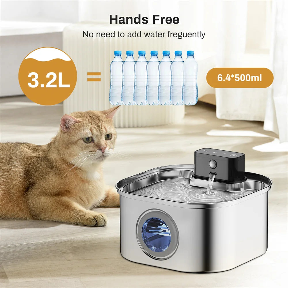 Stainless Steel Cat Wireless Drinking Fountain Rechargeable Automatic Inductior Circulation Filter Silent Pet Drinking Bowl
