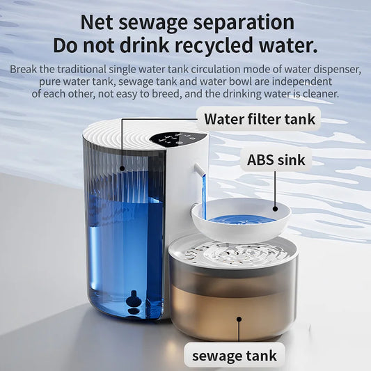 3000ML Pouring Cat Water Dispenser Smart Tilt Design Pet Water Fountain Separate Clean & Dirty Water For Cats and Small Dogs