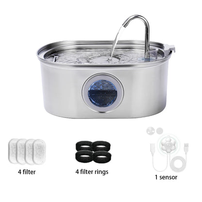 3.2L stainless steel cat water dispenser window has water level, which can be observed, suitable for many cats and dogs