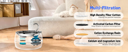 4L Ultra-Quiet Stainless Steel Cat Water Fountain Automatic Drink Filter Pet Drinking Dispenser Drinker For Cats Water Filter