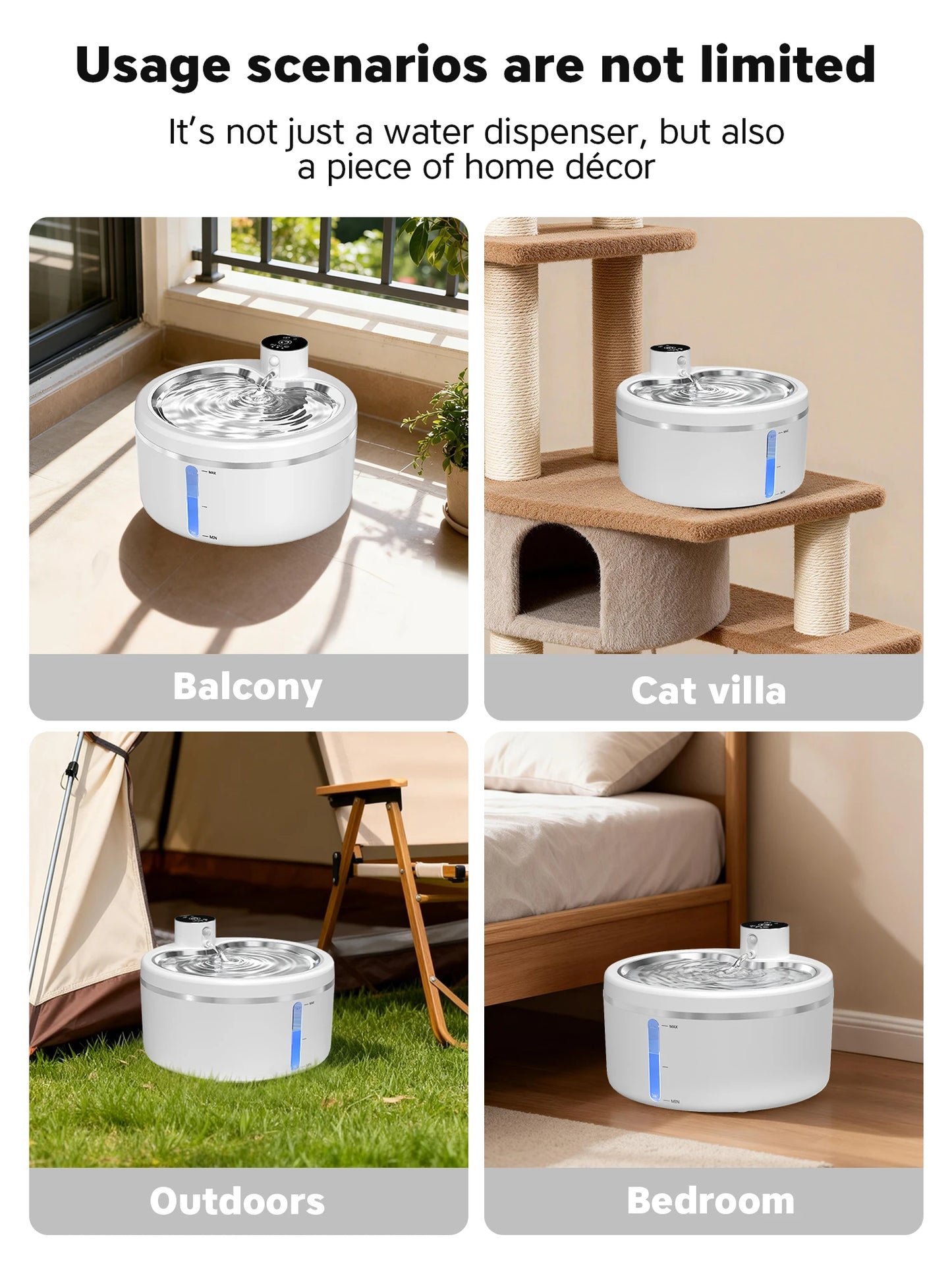 Wireless Cat Water Fountain 2.5L Stainless Steel Pet Drinking Dispenser Smart Sensor Auto Circulating Filter 4000mAh LED Display